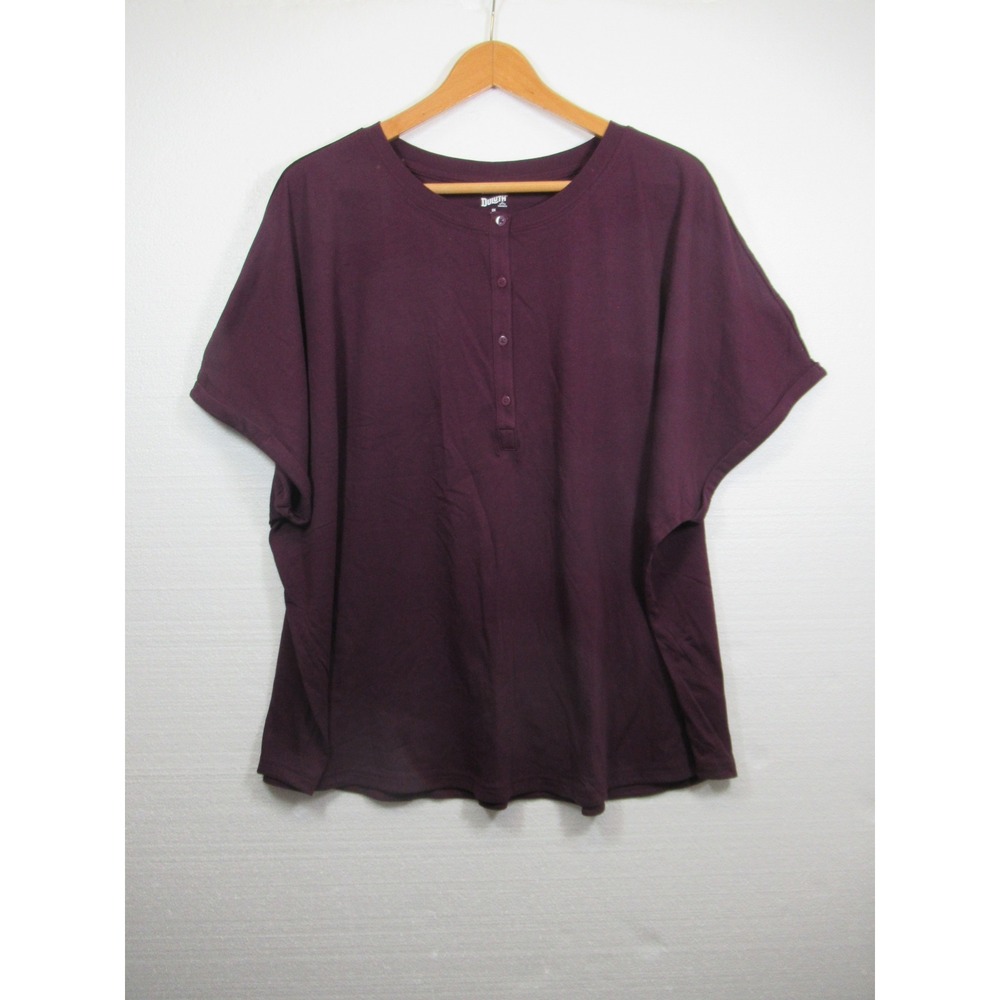 Duluth Trading Henley T-Shirt Plus Size Women 3X Purple Short Sleeve Lightweight